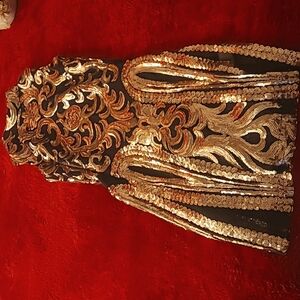 Gold & black fitted see thru dress. Size small.